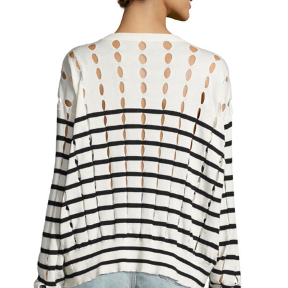 T by Alexander Wang Striped Slit Crewneck Pullover Sweater